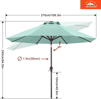 ABCCANOPY OLEFIN® 5-Year No Fading 9FT Outdoor Patio Umbrella(Light Blue) | Fade & UV Resistant Fabric,8 Fiberglass Ribs，Wind Vent，Crank Lift & Tilt,Outdoor Table Umbrella for Deck,Backyard,Yard