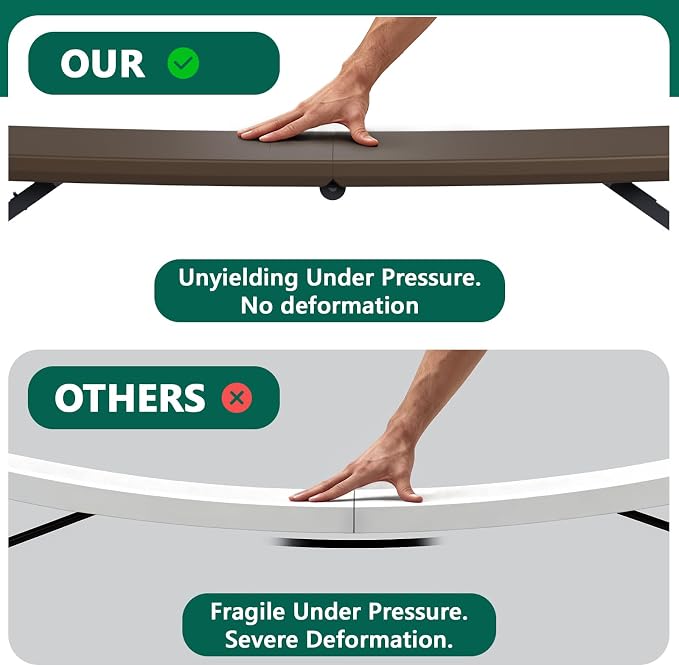Folding Table, 4FT Foldable Picnic Table with Adjustable Height, Heavy Duty Fold-in-Half Portable Table for Weddings, Camping, RV Travel, Parties, BBQs, and Indoor Use, Easy to Fold and Store, Brown