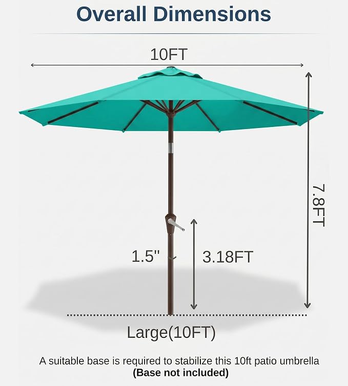 10FT Patio Umbrella, Outdoor Umbrella with Push Button Tilt and Crank, 8 Sturdy Ribs, UV Protection & Waterproof Market Umbrella for Pool, Backyard, Beach,Deck