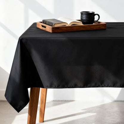 MRJ Black Tablecloth for Rectangle Table 60 x 102 Inch Stain and Wrinkle Resistant Washable Polyester Table Cloth for Restaurant Hotel Banquet