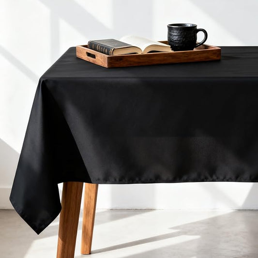 MRJ Black Tablecloth for Rectangle Table 60 x 102 Inch Stain and Wrinkle Resistant Washable Polyester Table Cloth for Restaurant Hotel Banquet