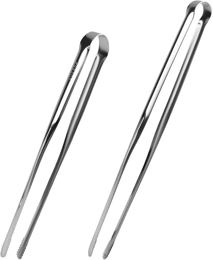 2 PCS Stainless Steel Korean BBQ Tongs 9.25&11.22 ‘’,Narrow Grill Cooking Tongs Non-Slip,Heavy Duty BBQ Heat-Resistant Kitchen Tongs for Korean Grill Camping Buffet Salad