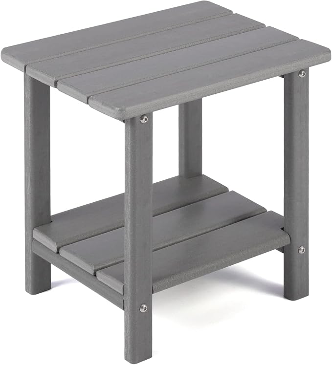 Apolimi Adirondack Outdoor Side Table, 2-Tier Sturdy Patio End Table Weather Resistant, 16.5" Solid Side Table for Patio, Pool, Porch