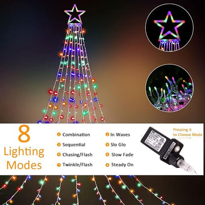 Outdoor Christmas Star String Lights, 320 LED 11.5 ft Waterfall Tree Lights with 8 Lighting Modes for Indoor/Outdoor Yard, Home, Festival, Party, Xmas, New Year Decor