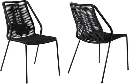 armen LIVING Clip Modern Indoor Outdoor Patio Stackable Steel Dining Chair with Black Rope - Set of 2