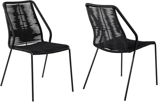 armen LIVING Clip Modern Indoor Outdoor Patio Stackable Steel Dining Chair with Black Rope - Set of 2
