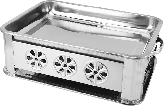Fish Charcoal Alcohol Stove Stainless Steel Rectangular Grill for Commercial Use 2.2‑4.4lb Fish Pan for Home (Ventilated Natural Color)
