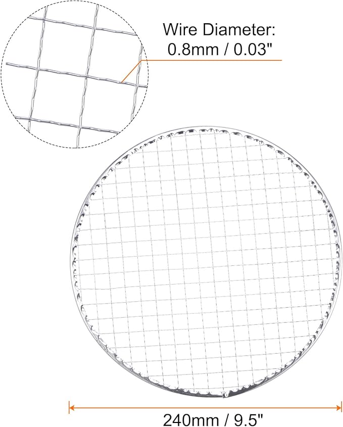 HARFINGTON 5pcs Round BBQ Grill Net 9.5" Dia Galvanized Iron Barbecue Mesh Mat for Baking Smoking Charcoal Grilling Roasting