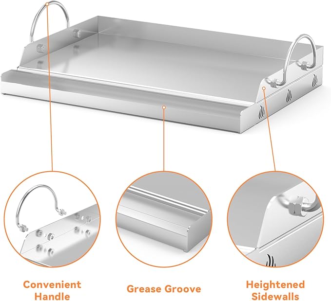 Onlyfire Griddle and Cooking Tool Kit, 18"×12.5" Outdoor Flat Top Griddle Plate with BBQ Scraper, Spatula and Scouring Pad for Gas and Charcoal Grills