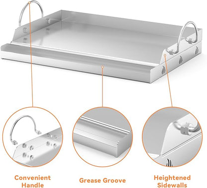 Onlyfire Griddle and Cooking Tool Kit, 18"×12.5" Outdoor Flat Top Griddle Plate with BBQ Scraper, Spatula and Scouring Pad for Gas and Charcoal Grills
