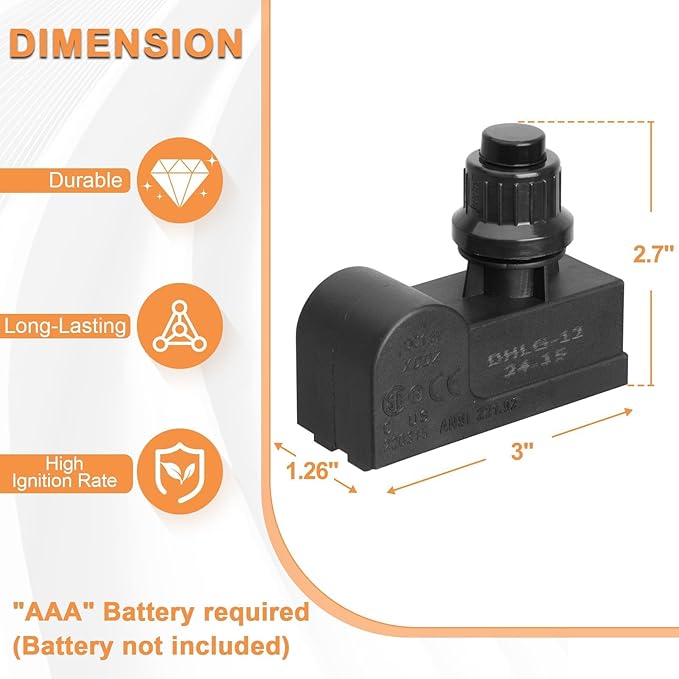 DHLG-12 Igniter 2 Outlets Universal Tact Push Button Igniter Kit for CharBroil Igniter Replacement, Nexgrill, Kenmore, Broil-Mate, Broil King, Jenn Air, Master Chef, etc., DHLG-12T igniter,AAA Battery