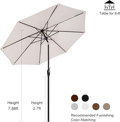 Tempera Striped Patio Umbrellas Outdoor Table Market Umbrellas with Crank & Pust Button Tilt|Auto-Tilt, 8 Steel Ribs, High Color-Fastness Canopy