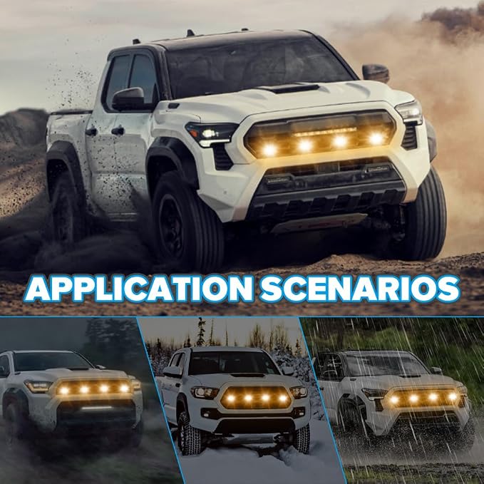 4PCS Grill Light Fit for Tacoma TRD Sport/Off-Road/Prerunner 2024-2026 | with Fuse Adaptor, with 4-in-1 Wire Harness, LED Grille Light Bar Compatible with Tacoma 4th Gen, Amber