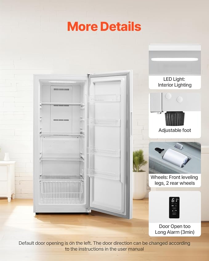 VEVOR Convertible Freezer/Refrigerator, 17 Cu.Ft Frost Free Upright Freezer with Temp Control Panel, Door Open too Long Alarm, Adjustable Shelves and LED, Standing Fridge for Kitchen, Office, Garage