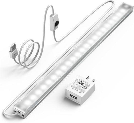 ASOKO Under Cabinet Led Lighting, 12 Inch Light Strip Bar, Cool White 6000K Dimmable Plug in USB Light, Small Thin Led Under Counter Lighting for Kitchen/Room/Shelf/Desk/Display Case