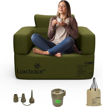 Inflatable Couch with Built-in Rechargeable Pump 2 Mins Air Sofa Camping | Inflatable Sofa Premium Oxford Cloth Camping Couch Portable Blow Up Couch for Outdoor Travel Home Guests Backyard Patio