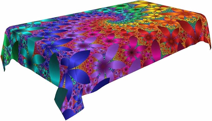 Tablecloth Tie Dye Table Cloth Rectangle Table 52 x 70 Inch Rainbow Spirals Flower Petals Kitchen Decorations for Home Dinner Party