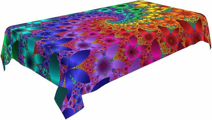 Tablecloth Tie Dye Table Cloth Rectangle Table 52 x 70 Inch Rainbow Spirals Flower Petals Kitchen Decorations for Home Dinner Party