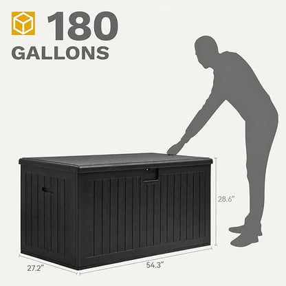 DWVO 180 Gallon Resin Outdoor Storage Box, XXL Double-Wall Waterproof Deck Box, Doubles as Table or Seating with 1000 lbs Capacity, Lockable (Black)