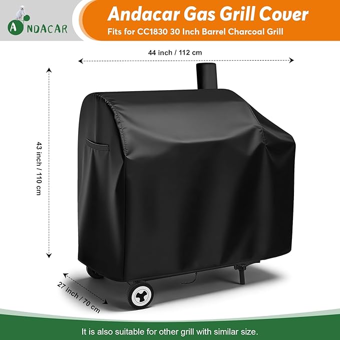 Charcoal Grills Cover for Royal-Gourme-t CC1830 30 Barrel Charcoal Grill, Waterproof Outdoor Grill Cover Royal-Gourme-t BBQ Grill Cover Barbeque Grill Cover - 44" L×27.6" W×43" H, Black