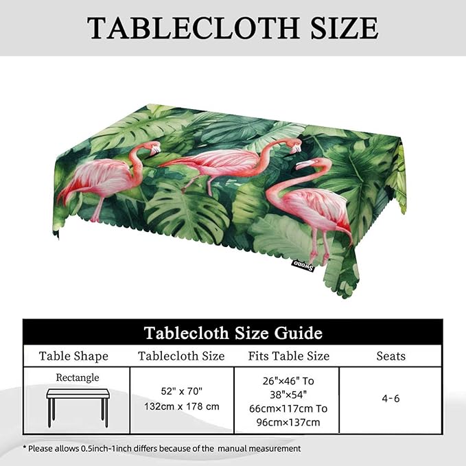 Swono Flamingo Table Covers 52x70 Inch Tropical Pink Flamingo Palm Leaves Wipeable Tablecloth Kitchen Dinning Tabletop Decoration, Table Cloth for Outdoor and Indoor Use