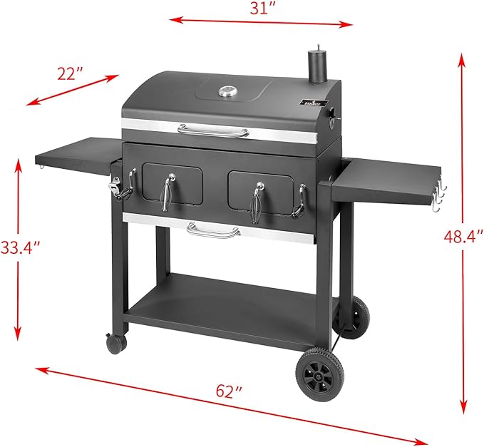 Charcoal Grill Outdoor BBQ Grill, Extra Large Cooking Area 753 Square Inches with Two Individual & Adjustable Charcoal Tray, Foldable Side Tables for Outdoor Cooking Backyard Camping Picnics By DNKMOR