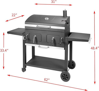 Charcoal Grill Outdoor BBQ Grill, Extra Large Cooking Area 753 Square Inches with Two Individual & Adjustable Charcoal Tray, Foldable Side Tables for Outdoor Cooking Backyard Camping Picnics By DNKMOR
