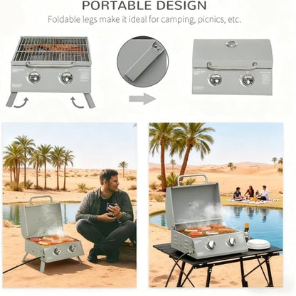 Outdoor Grills & Smokers: Portable Camping Charcoal Grill Cooking Barbecue with Thermometer, Side Shelves, and Ash Pan for Backyard BBQ,A2