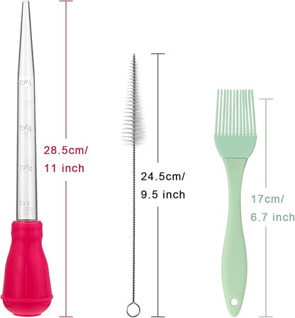 Boao 7 Pcs Large Turkey Baster Cooking Set, Includes 4 Nylon Heat-Resistant Meat Baster, 1 Silicone Basting Brush and 2 Cleaning Brush for Camping Picnic BBQ Grill Baking Kitchen, Multicolor