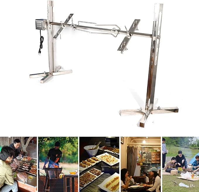 DYRABREST 15W Rotisserie Grill Kit Tripod Rotisserie Roaster Stand, 53inch Pig Roaster Rotisserie with Adjustable Spit Height, Electric BBQ Grill Stand for Pork, Chicken, Lamb, or Goat