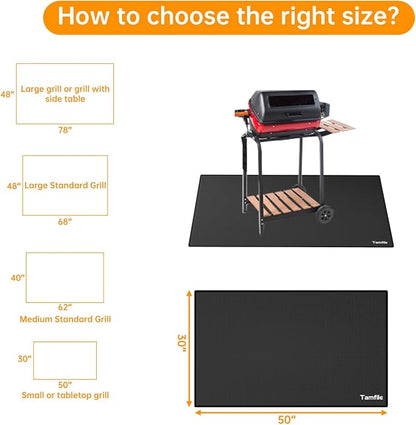 Tamfile 50x30 Inch Grill Mats for Blackstone, Double-Sided Fire Pit Mat | Deck Patio Protector Pad, Fireplace Pit Rubber Mat, Oil-Proof Waterproof BBQ Protector for Solo Stove Bonfire, Black