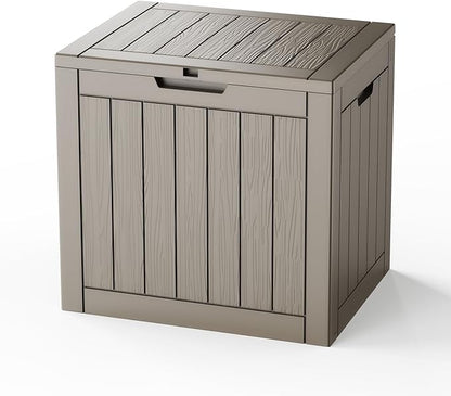 Pepe Tee Waterproof Resin Deck Box, Outdoor Storage Bin with Slatted Texture, All-Weather Patio Side Table & Garden Organizer, Coffee