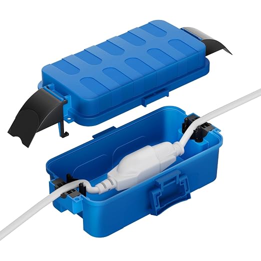 Flemoon IP55 Small Outdoor Electrical Box Waterproof, for Power Strip | Inner 5.9 x 3.2 x 1.8inch, Extension Cord Cover with Detachable Awning Covers for Plug, Outlet, Holiday Lights, Blue