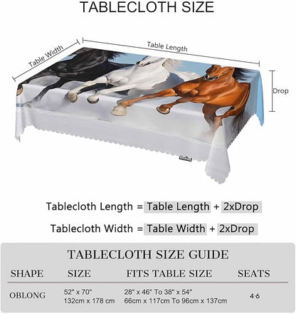 Tablecloth Horse 52 X 70 Inch, Galloping Horses Snow Winter Forest Oblong Table Cloths Anti-Shrink Decorative Table Cover for Kitchen Dinning Tabletop Outdoor Picnic BBQ