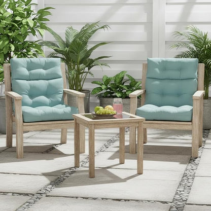 Outdoor Tufted High-Back Chair Cushions, One-Piece Hinged Seat and Back Design, Reversible with 4 Ties, Durable Polyester Fabric, Recycled Fiber Fill - Set of 2, Seaglass