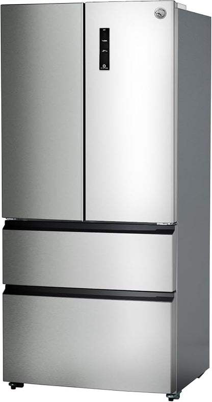 Commercial Cool 18.9 Cu. Ft. French Door Refrigerator, 33 Inch Wide Refrigerator with 2 Bottom Mount Freezer Drawers, Frost Free, LED Lighting, Digital Temperature Control, CCRF1890KS, Stainless Look | 33 Inch Wide Refrigerator with 2 Bottom Mount Free...