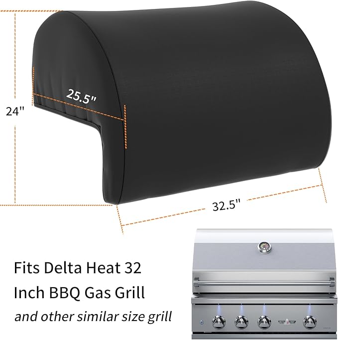 Built in Grill Cover for Delta Heat 32 Inch Outdoor Barbecue Grill PU Coated UV Resistant Water Resistant Built in BBQ Cover for Delta Heat 32