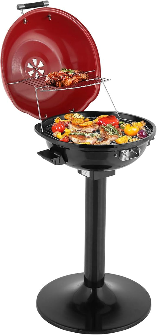 Electric BBQ Grill 1600W Indoor/Outdoor Electric Grill for Indoor & Outdoor Use,Portable Removable Stand Grill (Red)