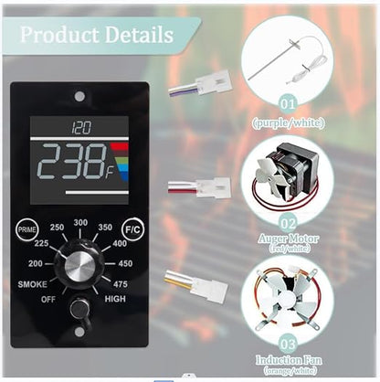 Upgrade Digital Control Board Kit Compatible with Pit Boss Pellet Grills | Mahogany 150PPS BBQ Replacement Panel, Temperature Controller, RTD Sensor Probe, Grill Repair Parts, Digital Display Upgrade