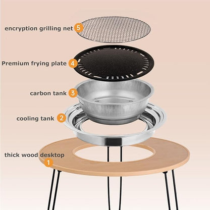 Portable Charcoal Grill for Camping BBQ Grills Outdoor Barbecue Grill Dual Use Grill Rack for Meat and Coffee Table,A-1