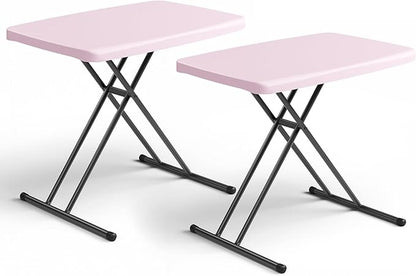 Folding Table- Small Desk Adjustable Height TV Tray for Laptop, Couch, Camping - Heavy Duty Utility Foldable Table for Small Spaces, No Assembly Required, Granite (Pink, 30in-2pack)
