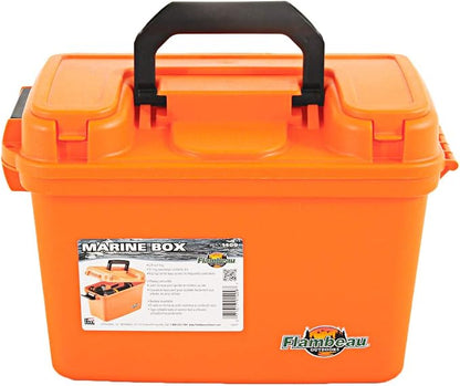 Flambeau Outdoors Marine Dry Box 14in, O-Ring Seal, Lift-Out Tray, Orange | Water-resistant 14in dry box with O-ring seal, flip top lid and lift-out tray. High-visibility orange, marine ready