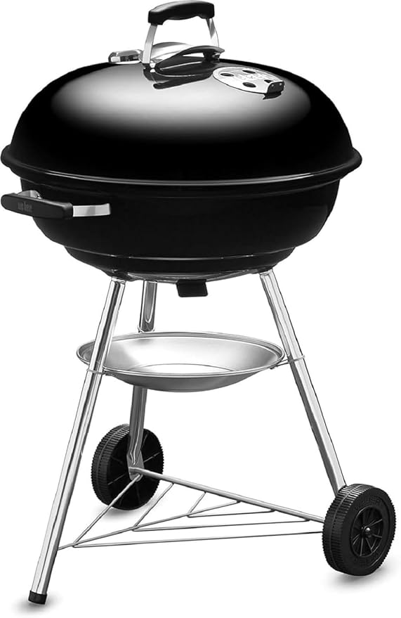 Weber 1321308 Barbecue Stove Diameter 22.4 inches (57 cm), Compact Kettle, Charcoal, Camping, For 10-12 People, Includes Thermometer, 1321308, Black, 22.4 inches (57 cm)