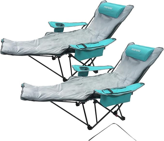 2-Pack Reclining Camping Chair 4 Position with Foot Rest Comfortable for Adults 265Ibs Folding Lounger Mesh Beach Chair with Cooler Bag,Cotton Cushion and Cup Holder for Outdoor Patio