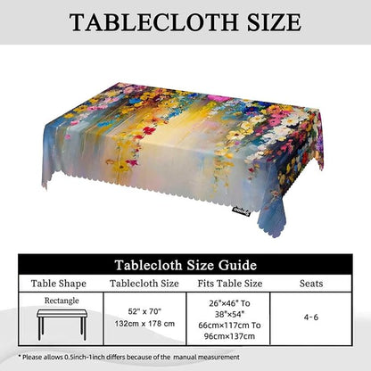 Swono Ivy Flowers Rectangle Tablecloth Watercolor Spring Flowers Tree Park Purple Blue Table Cloth Dining Table Cover for Home Kitchen Restaurant Party Buffet Picnic, 52x70 Inch