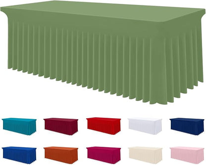 Smiry Spandex Elastic Fitted Table Cloth Skirt for 4FT Rectangle Table | Stretch Washable Table Cloth, Banquet Table Cover for Wedding, Party, Indoor & Trade Shows, (Sage Green, 48Lx30Wx30H)