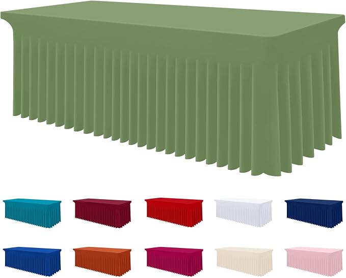 Smiry Spandex Elastic Fitted Table Cloth Skirt for 6FT Rectangle Table | Stretch Washable Table Cloth, Banquet Table Cover for Wedding, Party, Indoor & Trade Shows, (Sage Green, 72Lx30Wx30H)