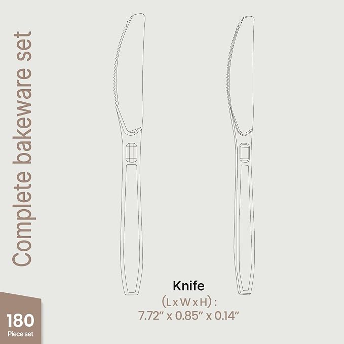 Bakken Disposable Cutlery Set 180 Pieces Knives, Heavy Duty Plastic Silverware, BPA-Free Food-Grade Materials, Heat-Resistant, Reusable Utensils for Parties, Catering, BBQs, and Everyday Use, Clear
