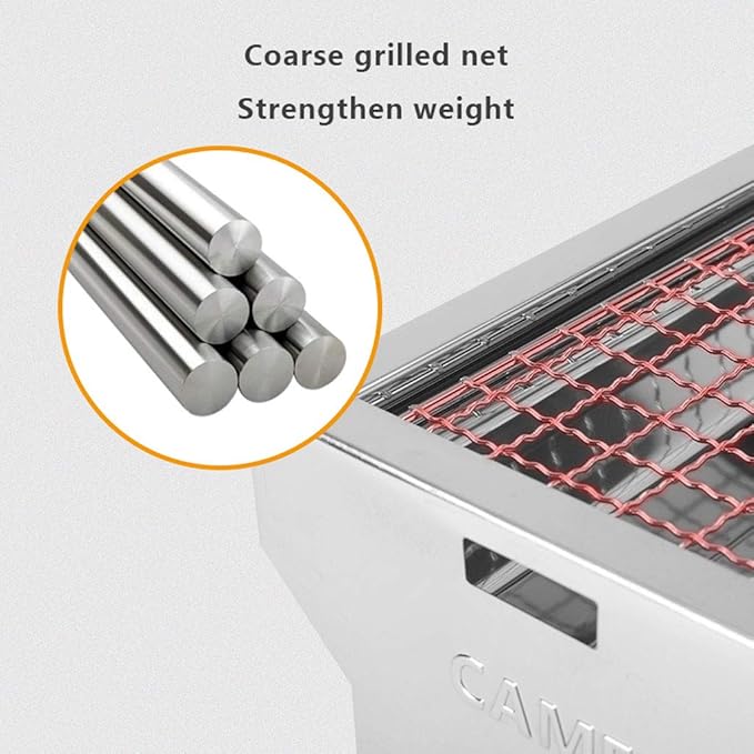 Folded Charcoal BBQ Grill Set Stainless Steel Portable Folding Charcoal Barbecue Grill Barbecue Tool Kits for Outdoor Picnic Patio Backyard Camping Cooking (B)