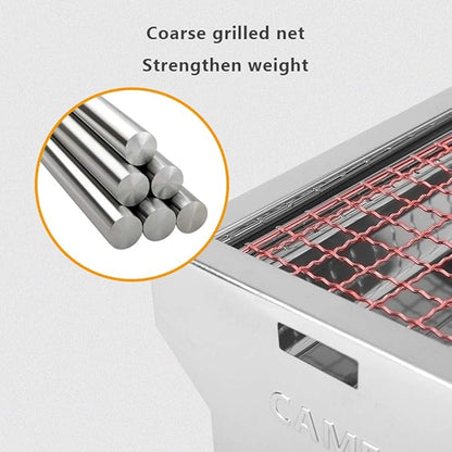 Folded Charcoal BBQ Grill Set Stainless Steel Portable Folding Charcoal Barbecue Grill Barbecue Tool Kits for Outdoor Picnic Patio Backyard Camping Cooking (B)